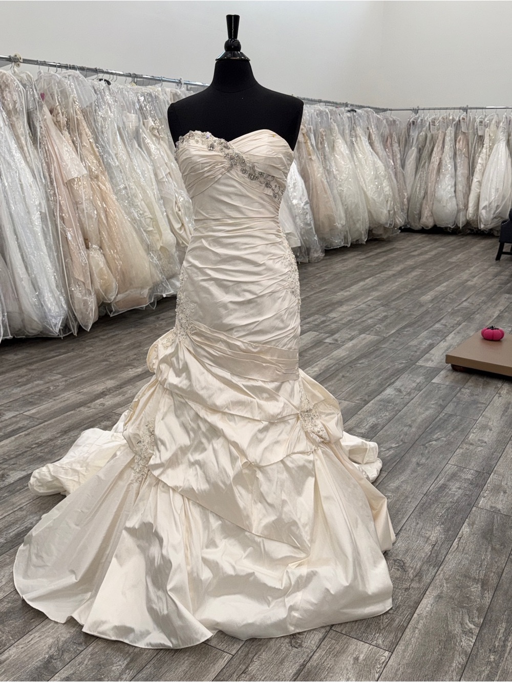 Strapless Ivory Mermaid Wedding Dress with Ruched Bodice and Beaded Trim